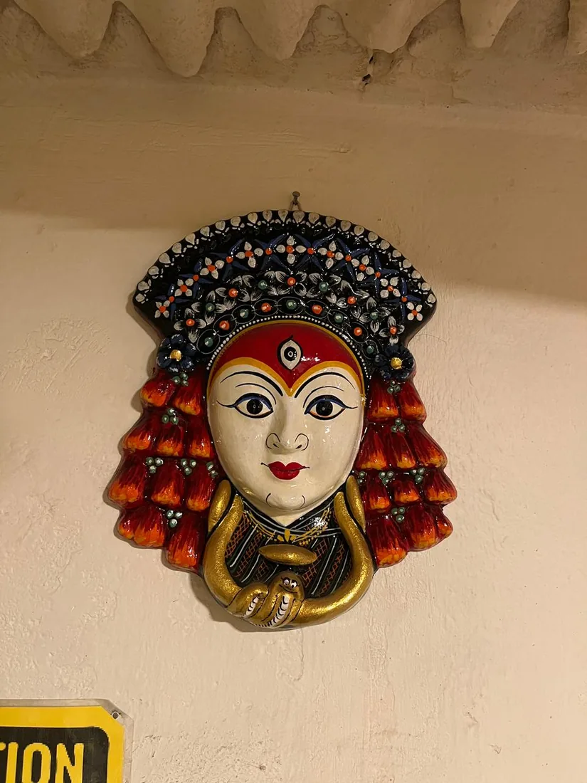 Kumari variant mask, hand-painted traditional Nepali deity mask