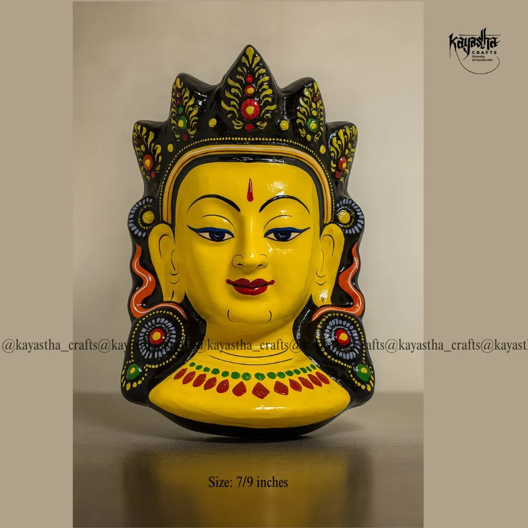 Yellow Tara mask, hand-painted traditional Nepali mask